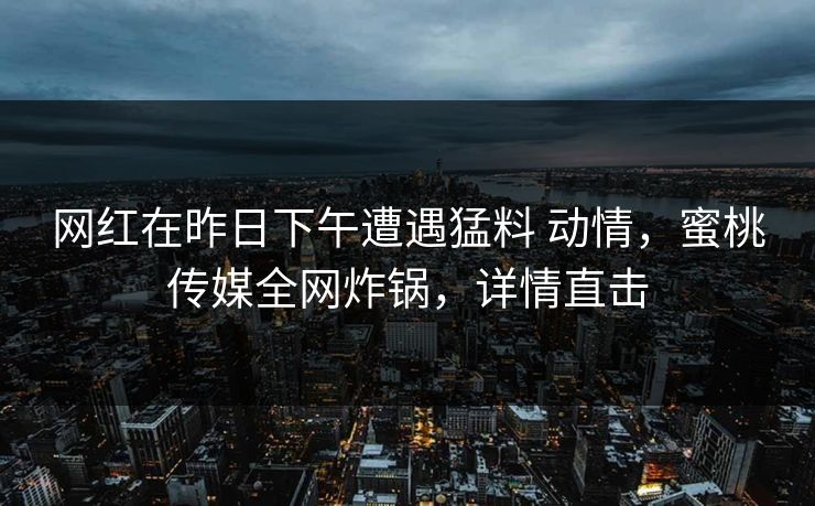 网红在昨日下午遭遇猛料 动情，蜜桃传媒全网炸锅，详情直击