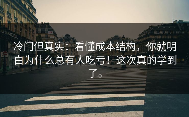 冷门但真实：看懂成本结构，你就明白为什么总有人吃亏！这次真的学到了。