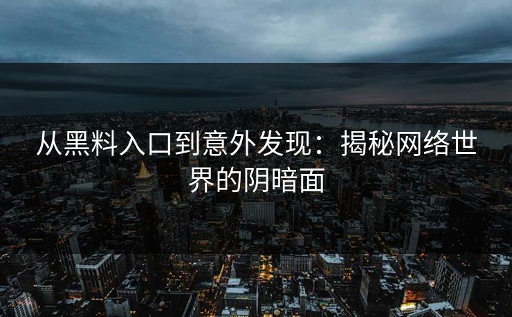 从黑料入口到意外发现：揭秘网络世界的阴暗面